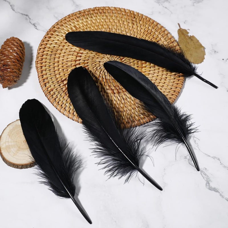 Ballinger Black Craft Feathers Bulk - 120Pcs 6-8 Inch Real Goose Feathers for DIY Halloween Decorations, Jewelry,Cosplay and Clothing Accessories - Image 2